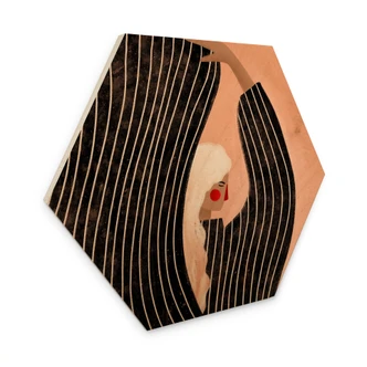 Sekskantet Billede af træ kvinde med sortstribet kjole - Müller 