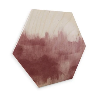 Hexagone - Placage bois de bouleau - Nouveauprints - Coups de pinceau d'aquarelle (rose) 