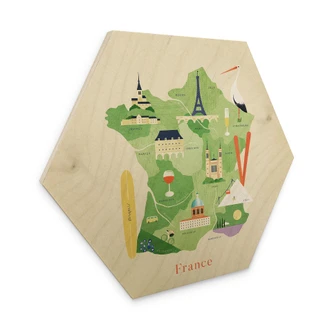 Hexagon-Holzbild Karte von Frankreich - Rivers 