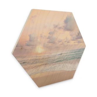 Tableau sur bois hexagonal Coucher de soleil sur la plage et la mer - Sisi & Seb 