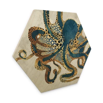 Hexagon Holzbild SpaceFrog Designs - Goldener Oktopus Hexagon Holzbild SpaceFrog Designs - Goldener Oktopus