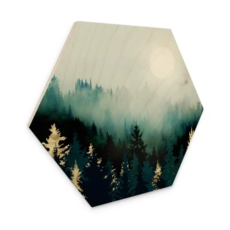 Hexagon Holzbild SpaceFrog Designs - Nebliger Wald Hexagon Holzbild SpaceFrog Designs - Nebliger Wald