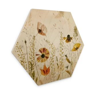 Tableau en bois Hexagon Fleurs de prairie sauvages au soleil - Talen 