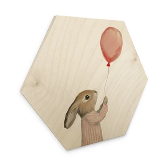 Tableau sur bois hexagonal Gentil lapin avec un ballon - Treechild Tableau sur bois hexagonal Gentil lapin avec un ballon - Treechild