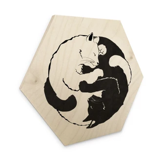 Hexagon Holzbild Katzen Ying & Yang - Tunaboylu 