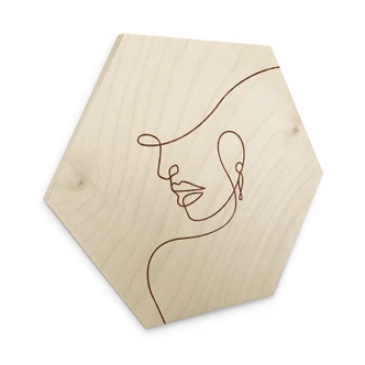 Tableau sur bois hexagonal Tendres contours d'une femme - Line Art - Tunaboylu 