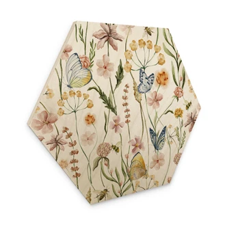 Hexagone - Bois Prairie printanière avec papillons - UN Designs 