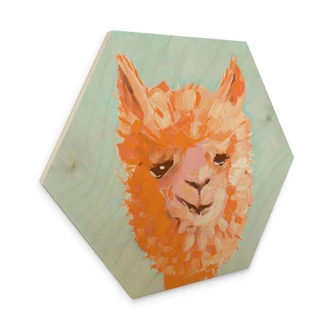 Hexagon Holzbild Oranges Alpaca - Zwara 