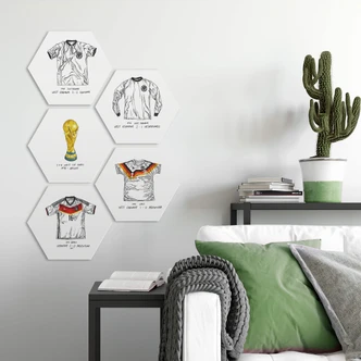 Hexagon - Alu-Dibond Sparshott - Fußballtrikots Deutschland 5er Set 