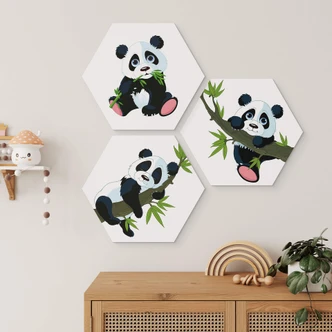 Hexagon Dibond Set Panda's (3-delig) 