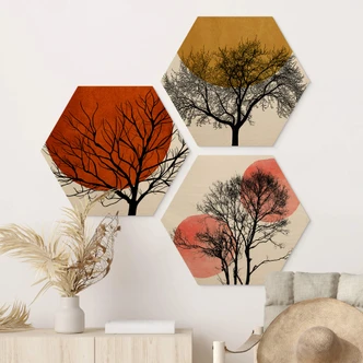 Hexagon Hout Kubistika - Warm Sunset (3-delig) 