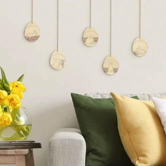 Boomdecoratie Paaseieren met Haasjes (5-delig) 