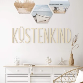 Holz-Dekobuchstaben 3D Schriftzug Küstenkind - Pappel 