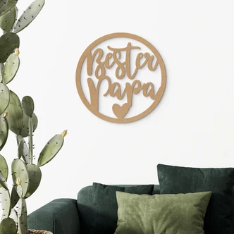 Wanddeko Schriftzug - Bester Papa - MDF Natur - Rund Wanddeko Schriftzug - Bester Papa - MDF Natur - Rund