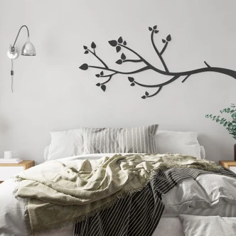 Wanddecoratie tak met bladeren | Zwarte natuurdecoratie - MDF 