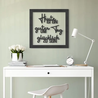 MDF Schriftzug mit Rahmen - Heute ist ein guter Tag um glüklich zu sein MDF Schriftzug mit Rahmen - Heute ist ein guter Tag um glüklich zu sein