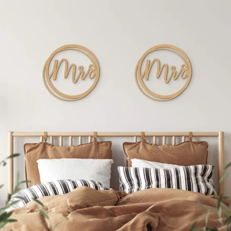 Schriftzug Hochzeit Mrs and Mrs - MDF Natur 