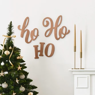 3D Holz Schriftzug Weihnachten - Ho Ho Ho - Mahagoni 