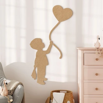 MDF Decoratie Jongen met hartballon 