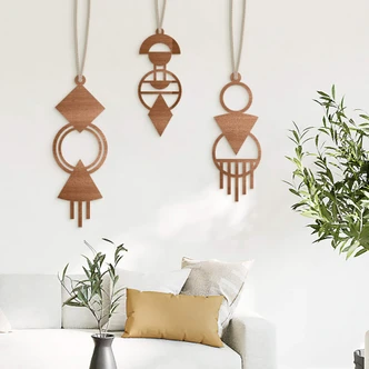 Houten Wanddecoratie Mahoniefineer Macrame 