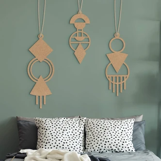 Väggdekorationer i trä Macrame - geometrisk - MDF natur 