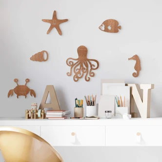 Kinderzimmer Holzdeko Meerestiere Mahagoni (6-teilig) - 50x30 cm 