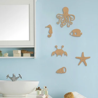 MDF Decoratie Zeedieren naturel kleur (totale afmeting 50x30 cm) 