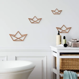 Kinderzimmer Holzdeko - Origami Schiff - Mahagoniholz (4-teilig) - 34x21 cm Kinderzimmer Holzdeko - Origami Schiff - Mahagoniholz (4-teilig) - 34x21 cm