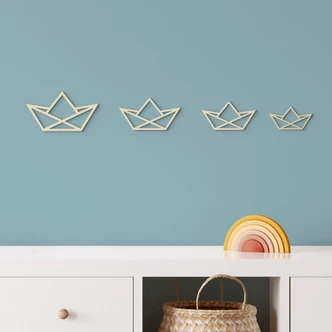 Maritime Deko fürs Kinderzimmer - Schiff Origami - Holzdeko (4-teilig) - 34x21 cm 
