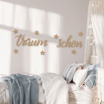 3D Schriftzug Träum Schön mit Sternen - MDF Natur 3D Schriftzug Träum Schön mit Sternen - MDF Natur