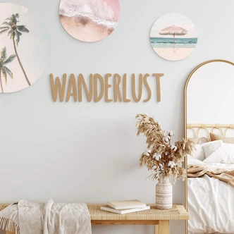 3D Schriftzug Wanderlust - MDF Natur 3D Schriftzug Wanderlust - MDF Natur
