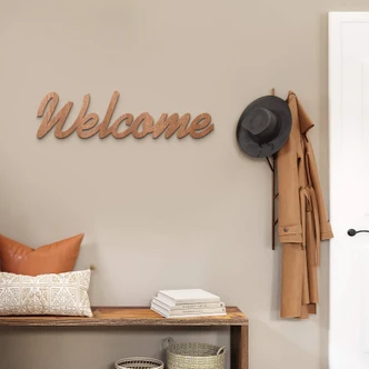 Holz-Deko 3D Schriftzug Welcome - Mahagoni 