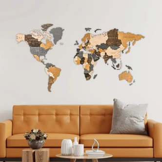 3D Holz-Puzzle Weltkarte mit Ländernamen, Scandi-Style 