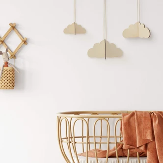 Décoration murale 3D en bois nuage set - peuplier (3 parties) - 50x20 cm 