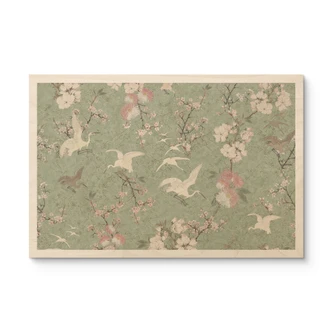 Holzbild Kraniche im Kirschblüten-Rausch Grün - Bloomery Decor 