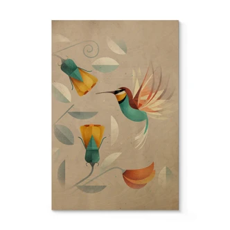 Holzbild mit Vogelmotiv - Kolibri - Braun 