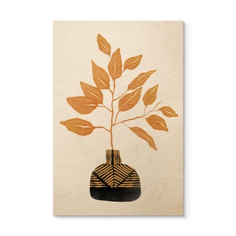 Holzbild Goldener Zweig mit Blättern - Cats & Dotz 