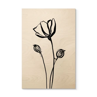 Holzbild Line Art Mohnblume - Cats & Dotz 