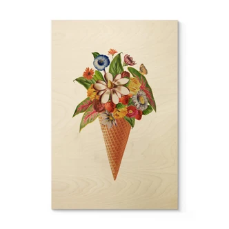 Holzbild Frida Floral Studio - Blumige Eistüte 