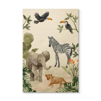 Holzbild Goed Blauw - Dschungelbabys 