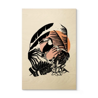 Holzbild Goed Blauw - Linolschnitt Tukan 