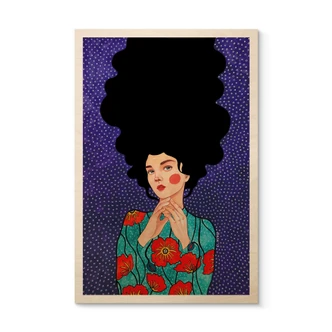 Tableau sur bois Femme en robe coquelicot - Hülya 