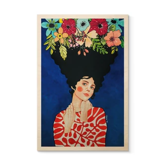 Tableau sur bois Femme avec des fleurs dans les cheveux - Hülya 