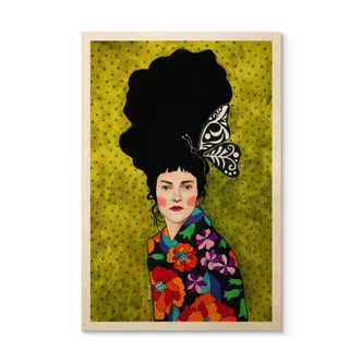 Tableau sur bois Femme avec un papillon dans les cheveux - Hülya 