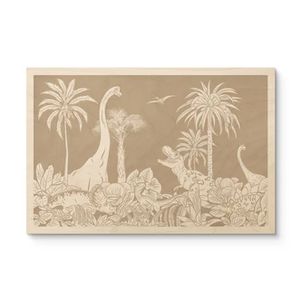 Holzbild Dinosaurier im wilden Dschungel - Braun - Kikki Belle 