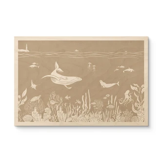 Holzbild Faszinierende Meerestiere im Ozean - Braun - Kikki Belle 