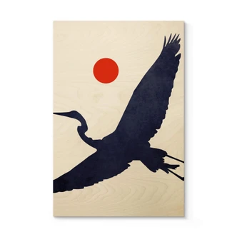 Træplakat Kubistika - Trane med rød sol Træplakat Kubistika - Trane med rød sol