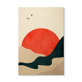 Træplakat Kubistika - Sunset with Birds Træplakat Kubistika - Sunset with Birds