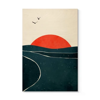 Træplakat Kubistika - Sunset and Birds Træplakat Kubistika - Sunset and Birds
