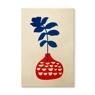 Træplakat Kubistika - Vild blomst i rød vase 